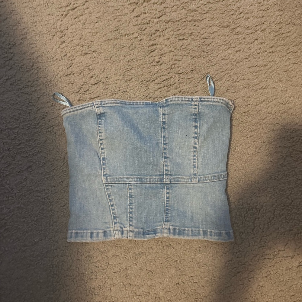 Blue Jean Sleeveless Fitted Bustier Crop Top